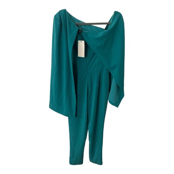 Lavish Alice One Shoulder Cape Tailored Jumpsuit Crop Slim Leg Jade Green Size 4 - Picture 11 of 11